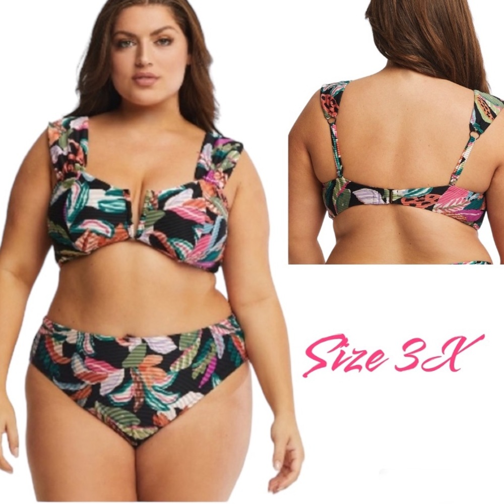 Time and Tru Women’s 2-Pieces Floral Colorful Print Rib Bikini Swimsuit Size 3X